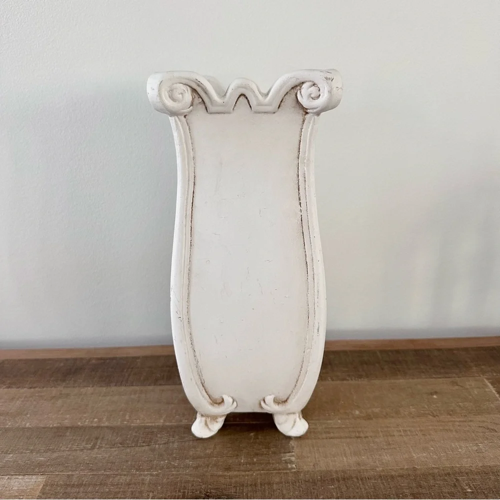 Elegant White Vintage Ceramic Classic Floral Vase Scroll 10.5 inches X 4 inches